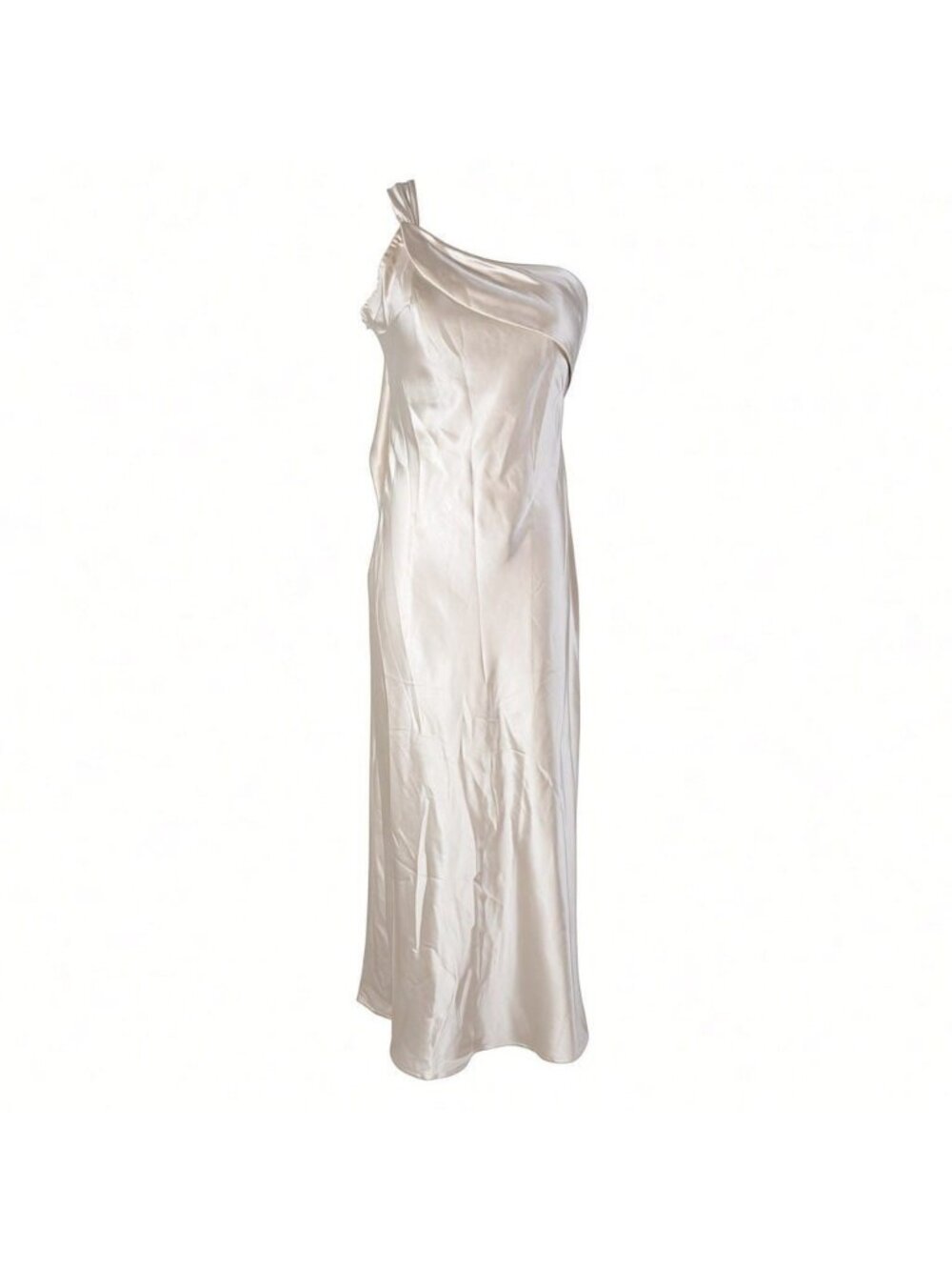 Hello Molly One-Shoulder Satin Maxi Dress Women's US6 Beige Formal Gown